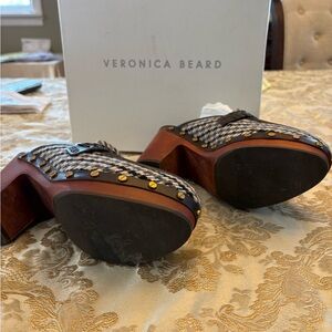 Veronica Beard Black and White Patterned Mules
